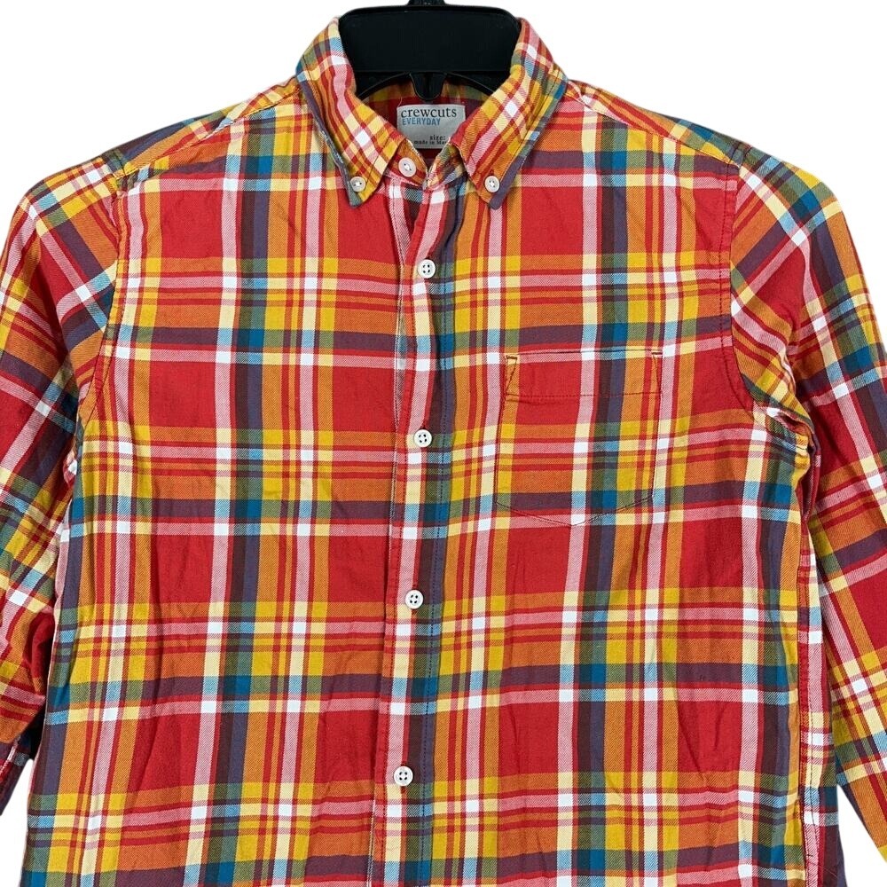 Crewcuts Everyday Plaid Button Down Shirt Orange Yellow Long Sleeve 12 Boys‎